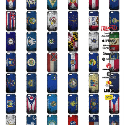 50 US States & Territories, Distressed State Flag Series Custom Printed Case Design for Apple, Samsung, Google & Motorola Phone Models