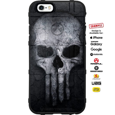 White Ghost Skull on Black Long Tooth USA Overlay Custom Printed Case Design for Apple, Samsung, Google & Motorola Phone Models