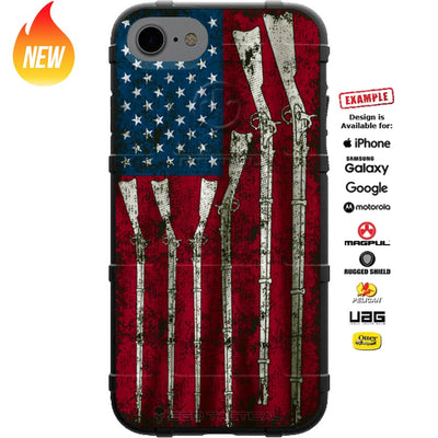 US Red White and Blue Rifles Weathered Flag Custom Printed Case Design for Apple, Samsung, Google & Motorola Phone Models