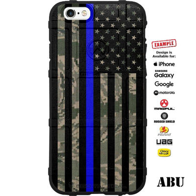 Subdued USA Thin Blue Line Flag on Various Camo Custom Printed Case Design for Apple, Samsung, Google & Motorola Phone Models