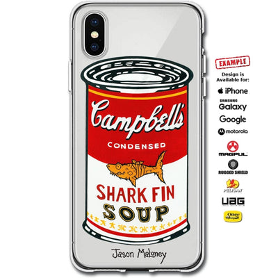 Jason Maloney Art Series: "Shark Fin Soup" JAWZ! Assorted Soup Can Colors Design Limited Edition Custom UV-Printed SmartCustom Printed Case Design for Apple, Samsung, Google & Motorola Phone Models
