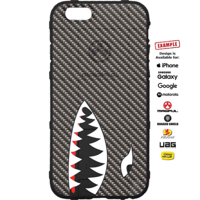 Black Carbon Fiber, Shark Teeth Custom Printed Case Design for Apple, Samsung, Google & Motorola Phone Models