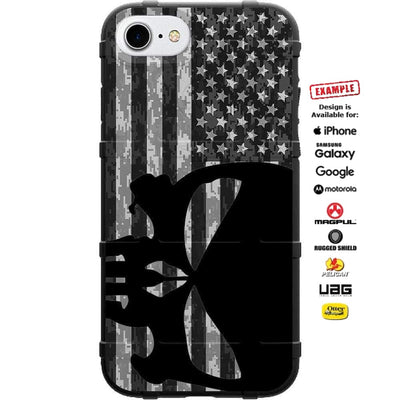 Black Punisher Sideways Subdued USA Flag Digi Camo Custom Printed Case Design for Apple, Samsung, Google & Motorola Phone Models